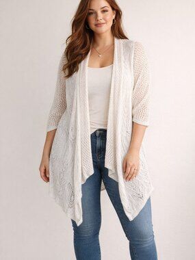 Sears Classic Crochet Cardigan | Open Knit Boho Duster | Ivory Lightweight Layer